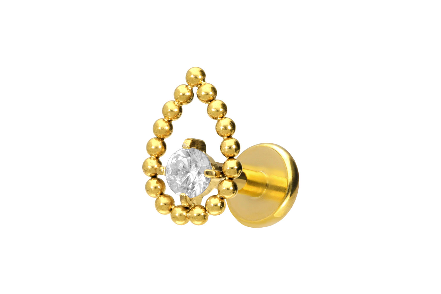 Titan Labret Piercing mit Push Fit TROPFEN + KRISTALL